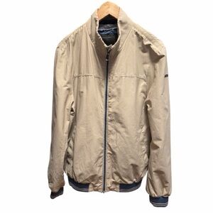 GEOX Lightweight Beige Bomber Jacket - Accent Stripes on Blue Cuffs &Waistband